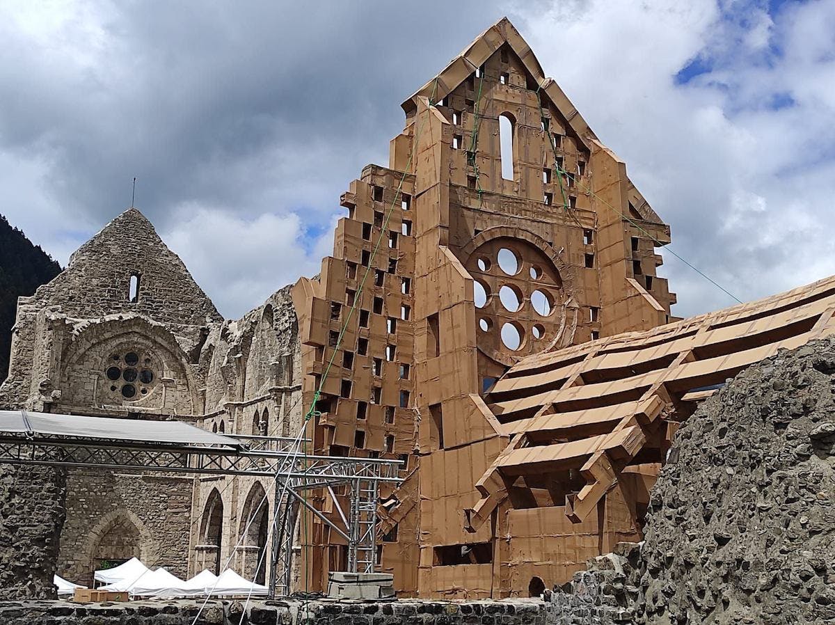Abbey partially reborn in cardboard for one week